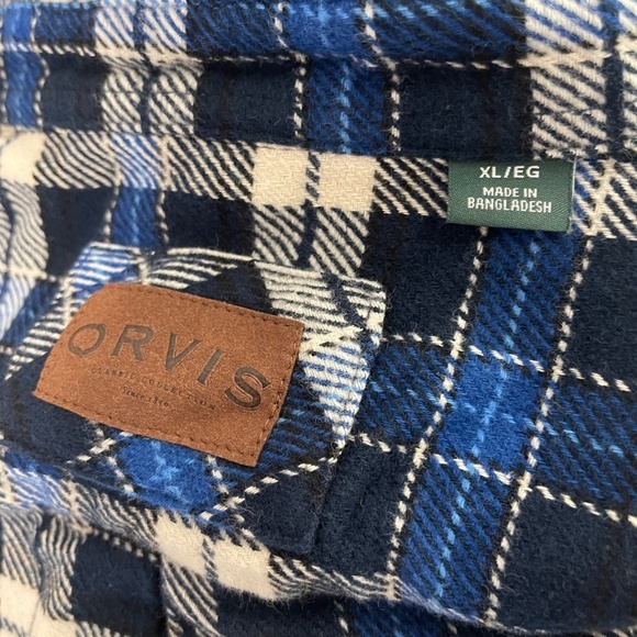 Orvis Blue &‎ White Plaid heavy flannel shirt button down - Picture 7 of 9